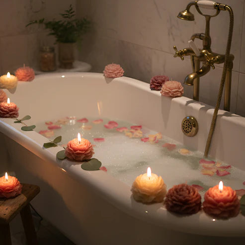 Handcrafted Rose Flower Scented Candle - Decorative Floral Wax Candle for Home Decor, Gifting & Relaxation (Available in Multiple Colors)