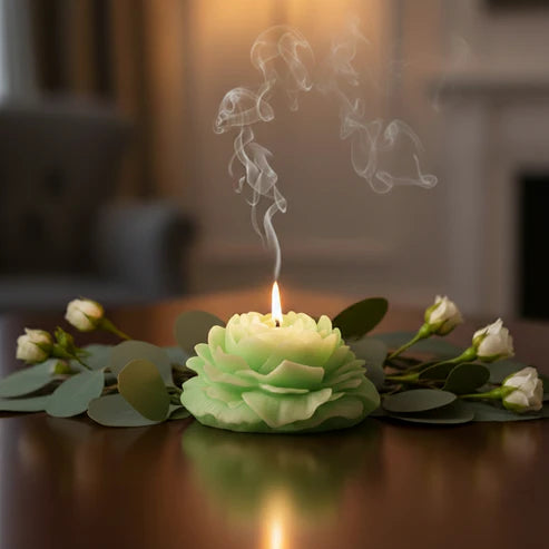 Handcrafted Rose Flower Scented Candle - Decorative Floral Wax Candle for Home Decor, Gifting & Relaxation (Available in Multiple Colors)