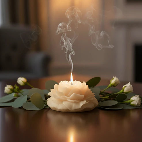 Handcrafted Rose Flower Scented Candle - Decorative Floral Wax Candle for Home Decor, Gifting & Relaxation (Available in Multiple Colors)