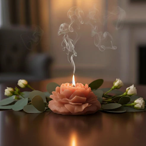Handcrafted Rose Flower Scented Candle - Decorative Floral Wax Candle for Home Decor, Gifting & Relaxation (Available in Multiple Colors)