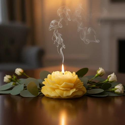 Handcrafted Rose Flower Scented Candle - Decorative Floral Wax Candle for Home Decor, Gifting & Relaxation (Available in Multiple Colors)