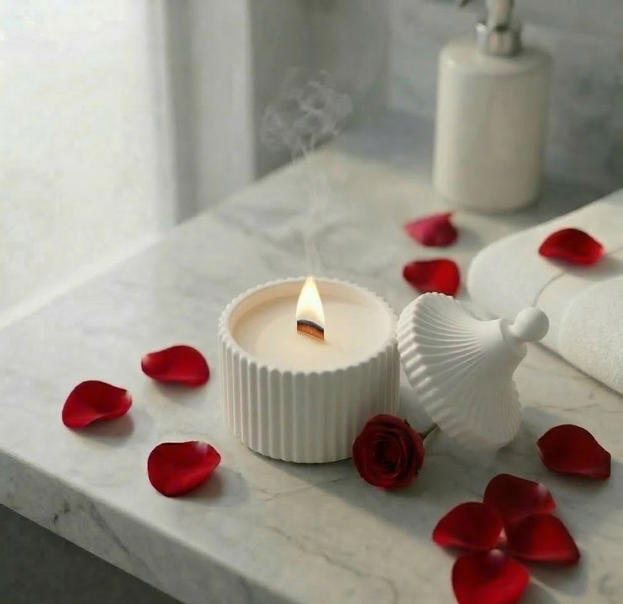 Minimalist Ribbed Scented Candle with Signature Fluted Dome Lid – Handcrafted Luxury