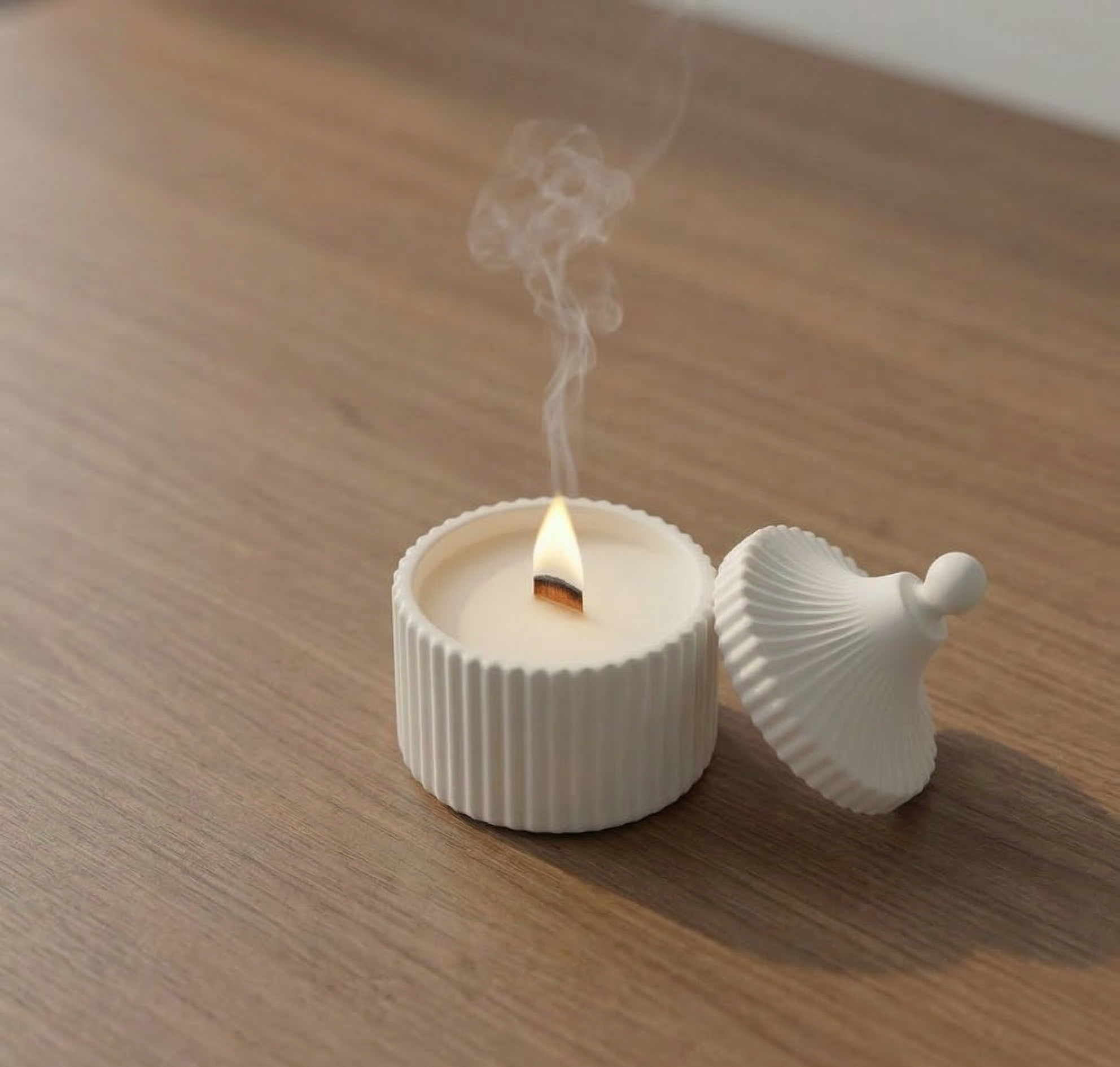 Minimalist Ribbed Scented Candle with Signature Fluted Dome Lid – Handcrafted Luxury