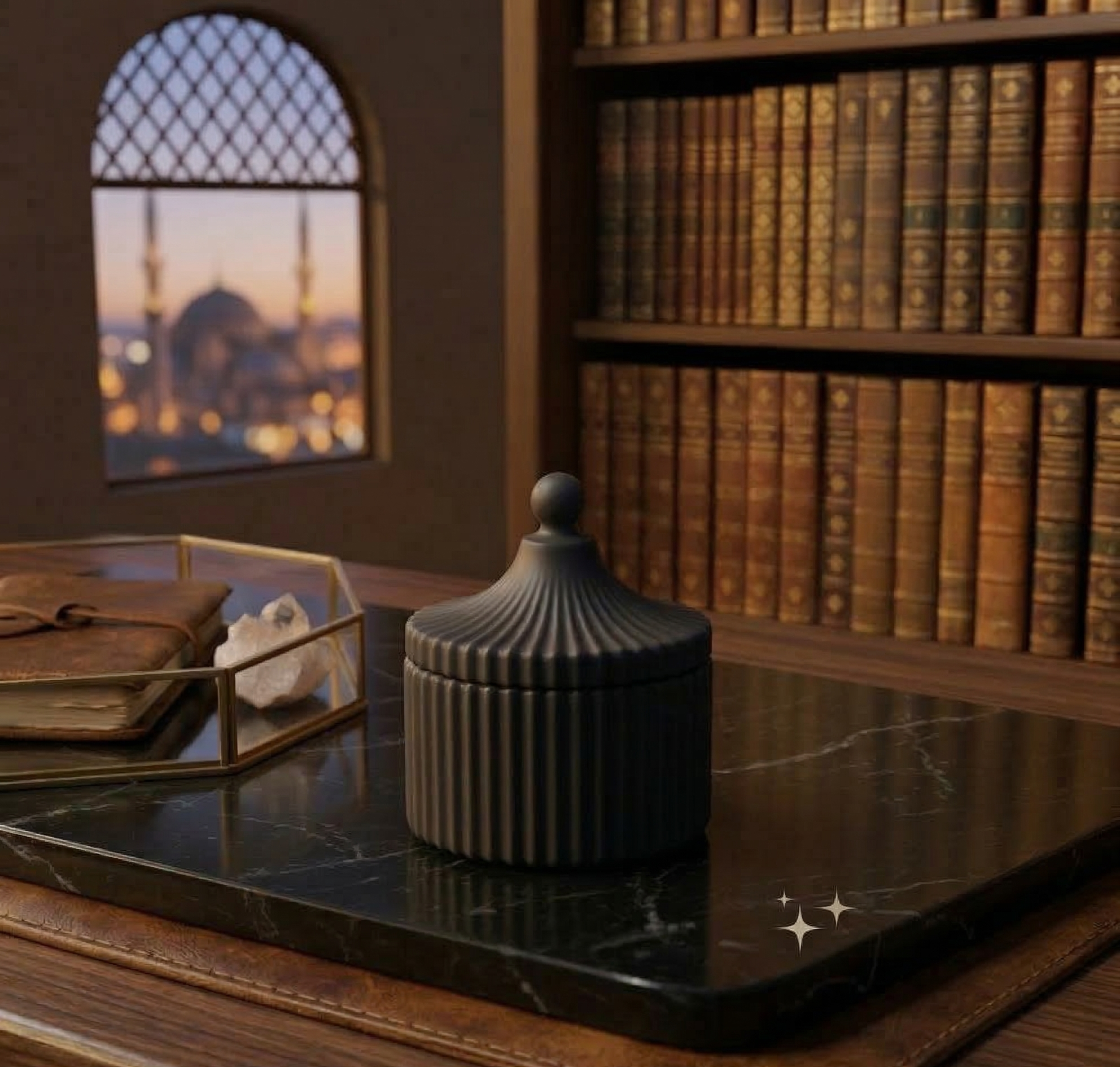 Midnight Matte Black Ribbed Scented Candle with Matching Fluted Lid – Premium Wooden Wick Luxury